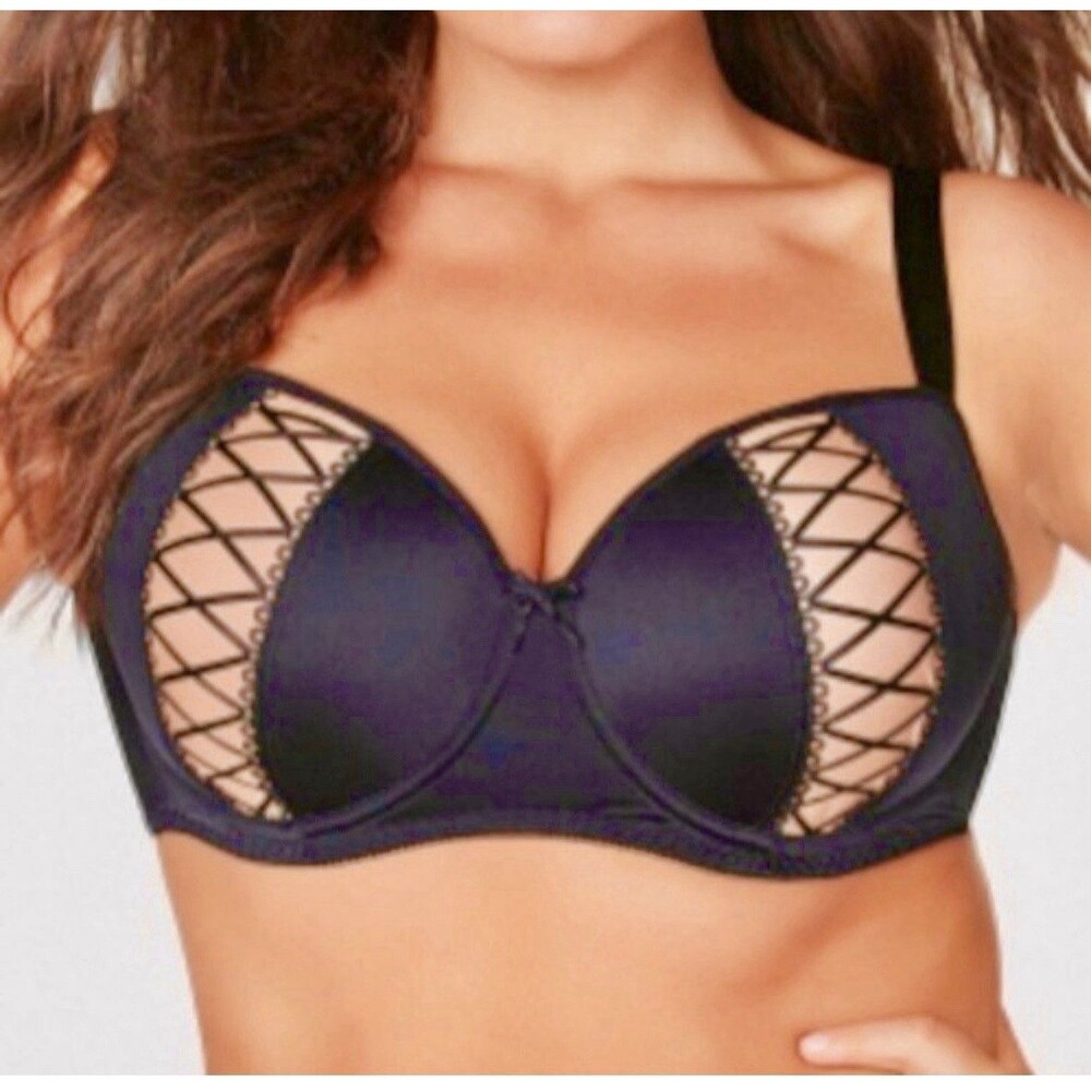 Fredericks of Hollywood Bra 36F Padded Blue Criss Cross Ribbon Adjustable Straps